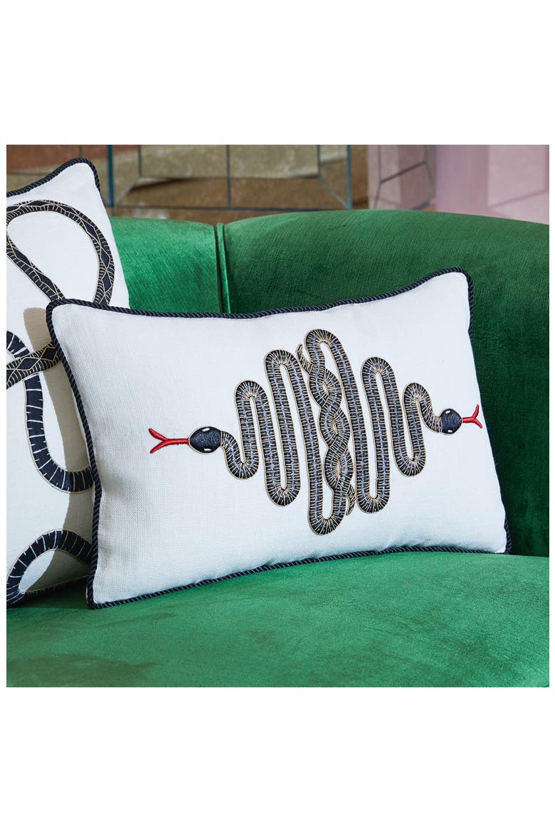 Snake Embroidered Pillow, Alternate, color, Ivory