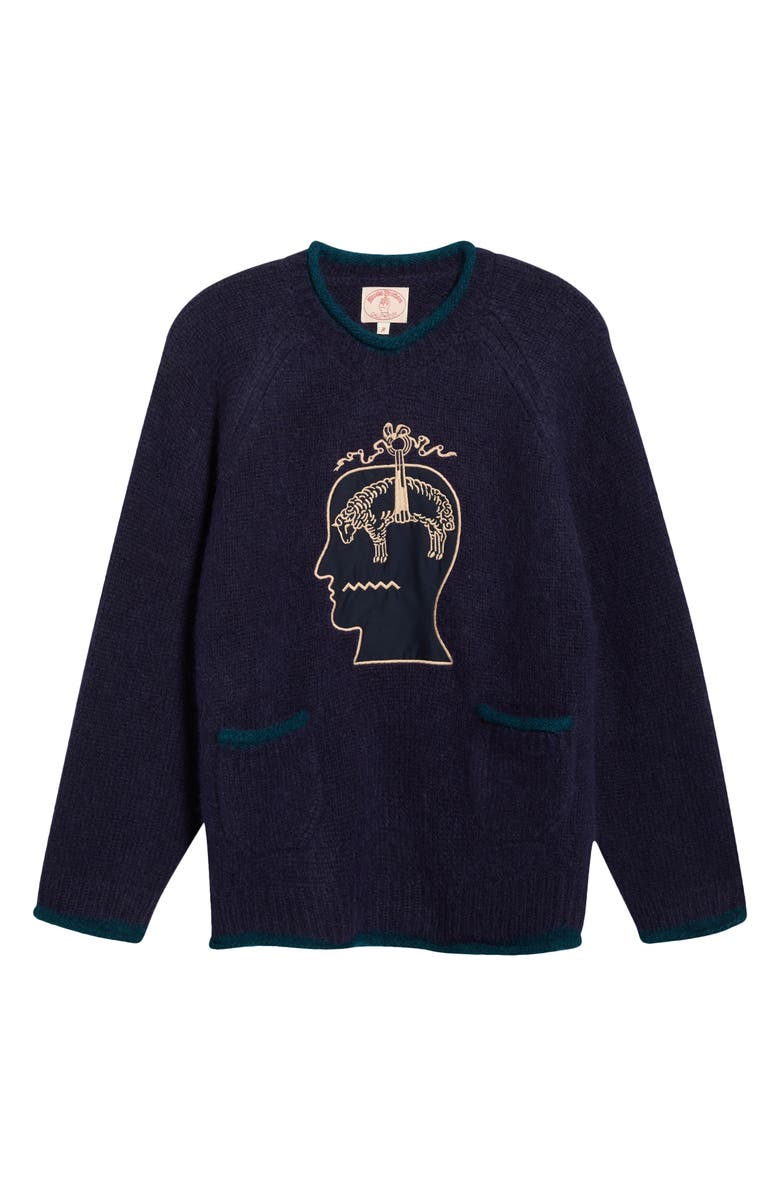 Brain Dead x Brooks Brothers California Logo Embroidered Roll Neck Baby Alpaca Blend Sweater, Alternate, color, Navy