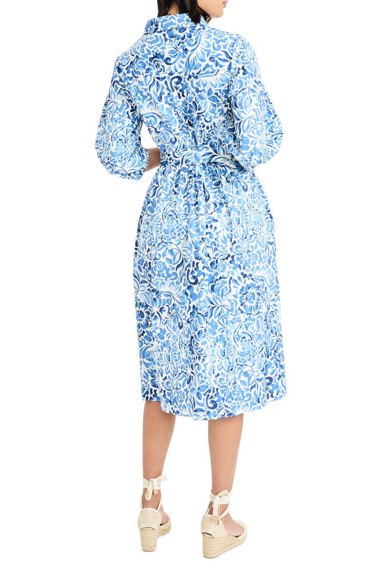 Floral Three-Quarter Sleeve Shirtdress, Alternate, color, SOFT WHITE/ DENIM BLUE