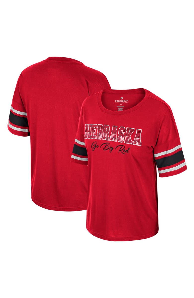 COLOSSEUM Women's Colosseum Scarlet Nebraska Huskers I'm Gliding Here Rhinestone T-Shirt, Main, color, 