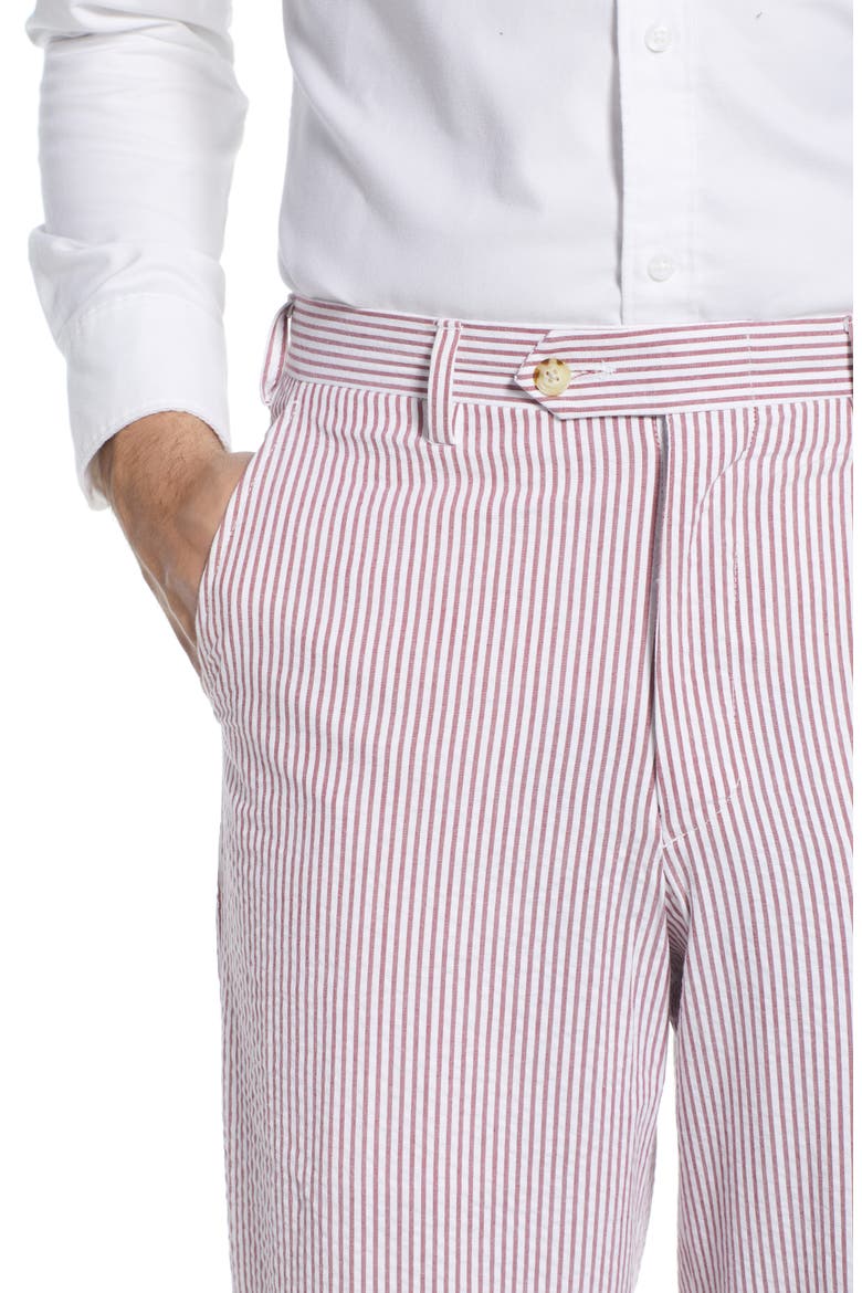 Flat Front Stripe Cotton Seersucker Pants, Alternate, color, GARNET