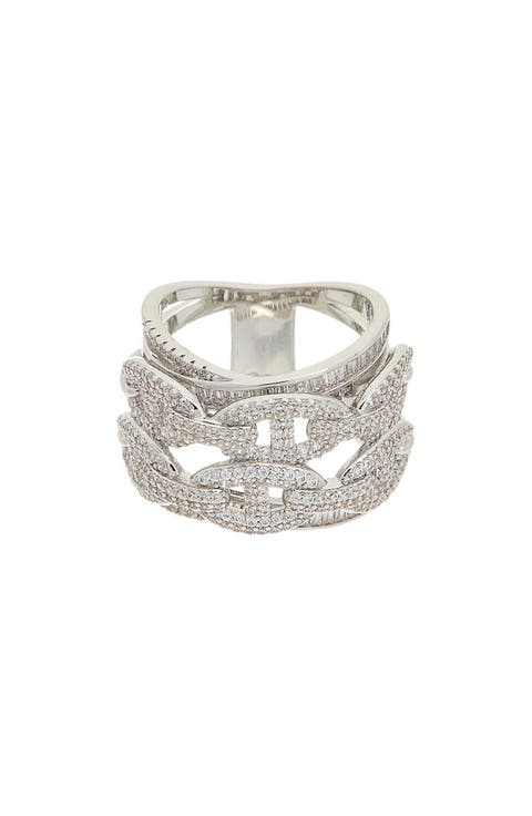 CZ Layered Link Ring
