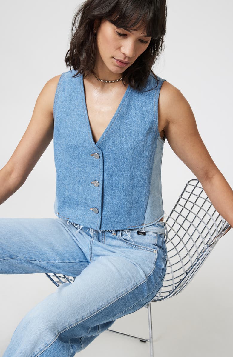 Mavi Jeans Peony Colorblock Raw Hem Denim Vest, Alternate, color, Blocking Denim