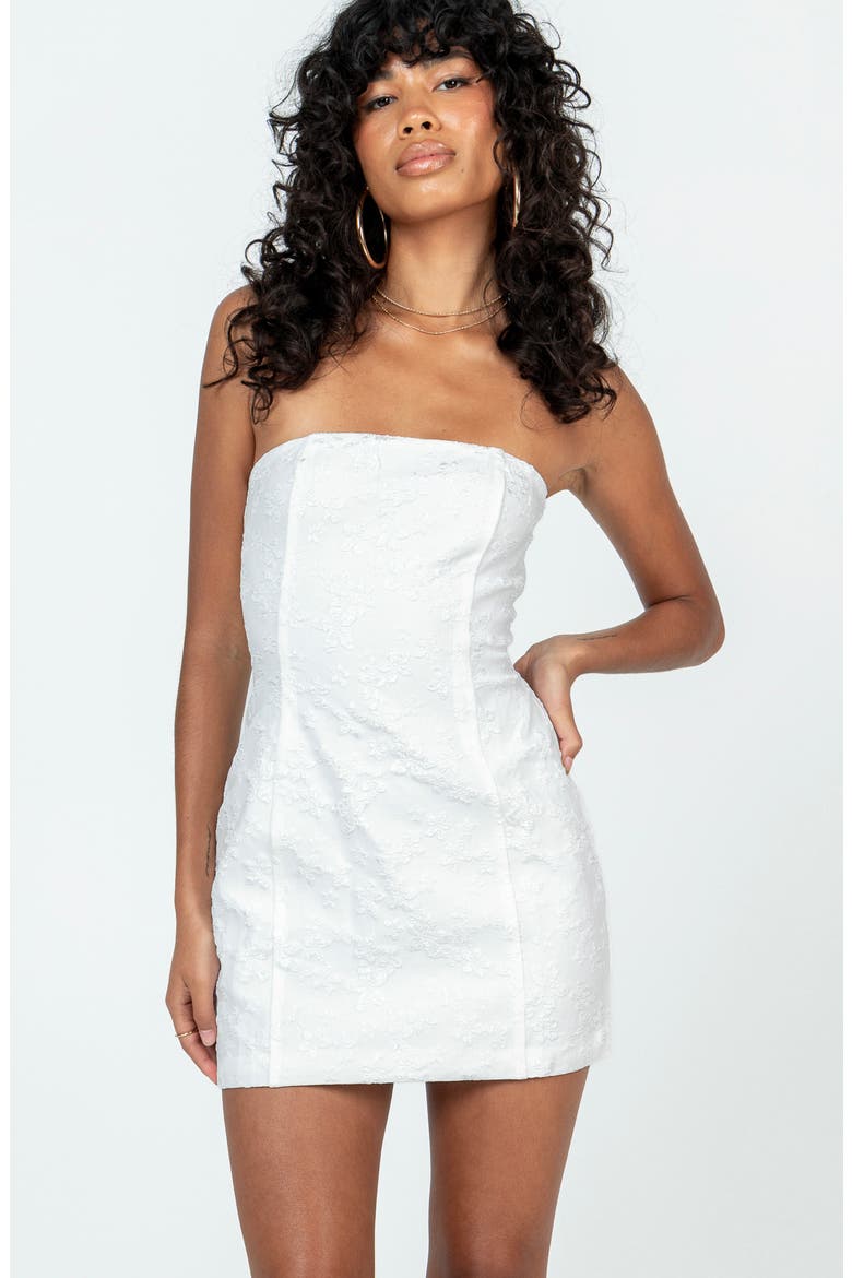 Anja Floral Embroidered Strapless Minidress, Alternate, color, WHITE