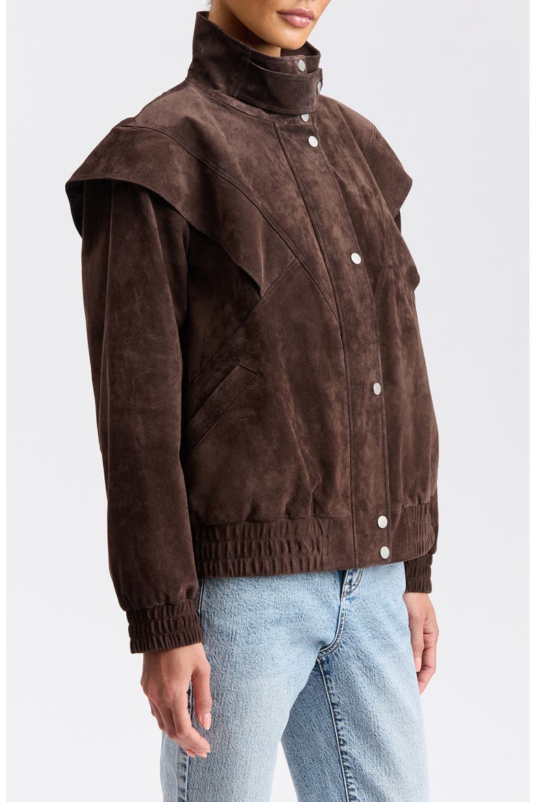 Suede Oversized Bomber Jacket, Alternate, color, WOOD