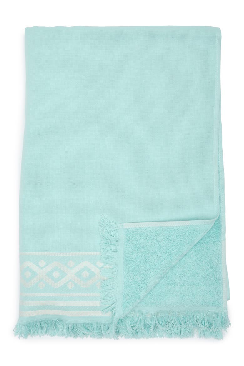 Fringed Cotton Terry Cloth Beach Towel, Main, color, BLUE AQUA