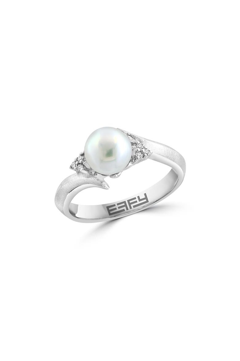 Diamond & 7-8mm Freshwater Pearl Ring, Main, color, WHITE