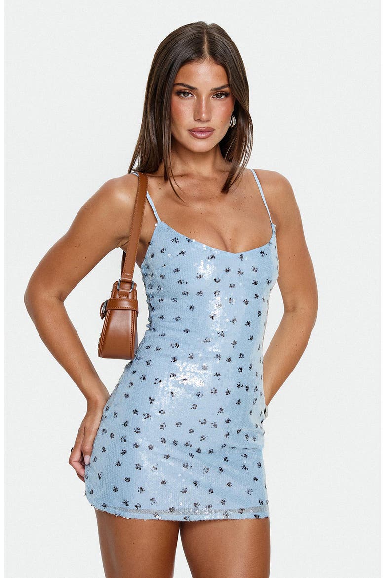 Mareni Sequin Minidress, Alternate, color, BLUE POLKA DOT