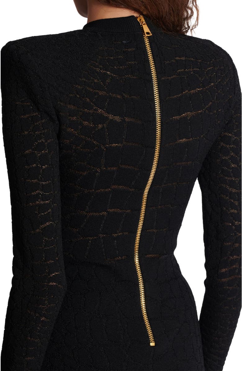 Balmain Short Sequin Dress In Crocodile Knit, Alternate, color, Black