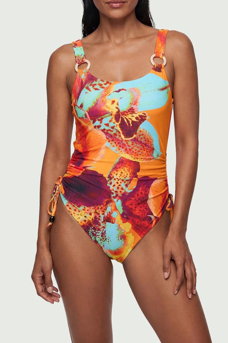 Floral Beaded Swimsuit, Alternate, color, Orange