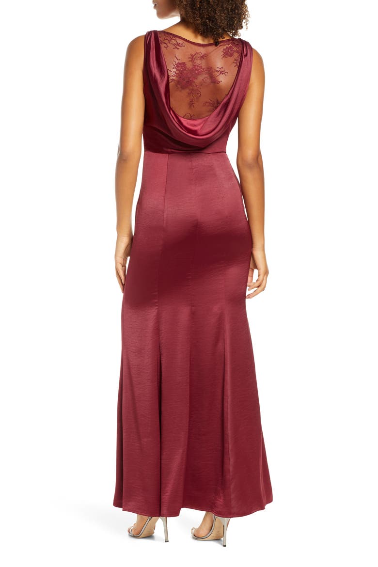 Lottie Lace Back Satin Trumpet Gown, Alternate, color, BURGUNDY
