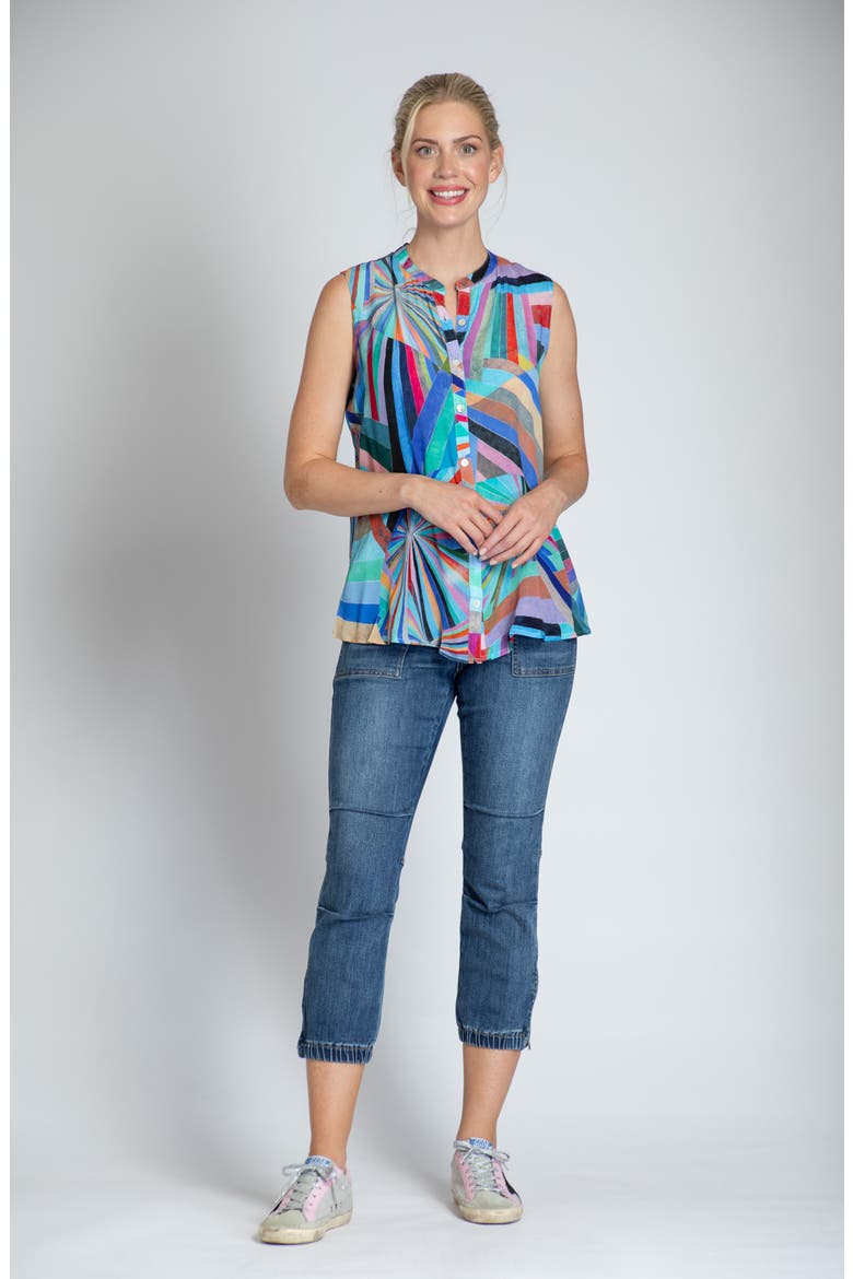 Print Chiffon Button-Up Sleeveless Top, Alternate, color, BLUE MULTI