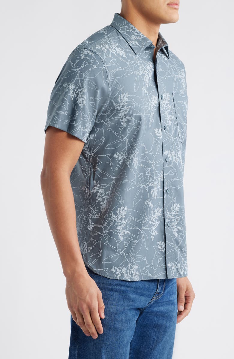 Nordstrom Botanical Print Short Sleeve Stretch Button-Up Shirt, Alternate, color, Blue Sketched Botanical