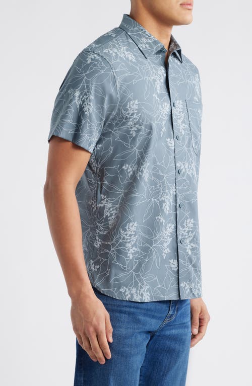 Nordstrom Botanical Print Short Sleeve Stretch Button-up Shirt In Green
