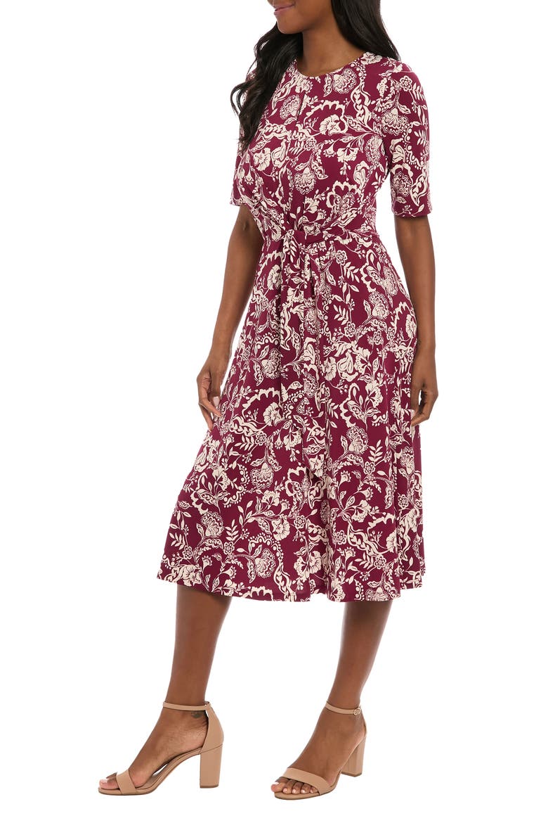 Side Tie Jersey Midi Dress, Alternate, color, PLUM/ BEIGE