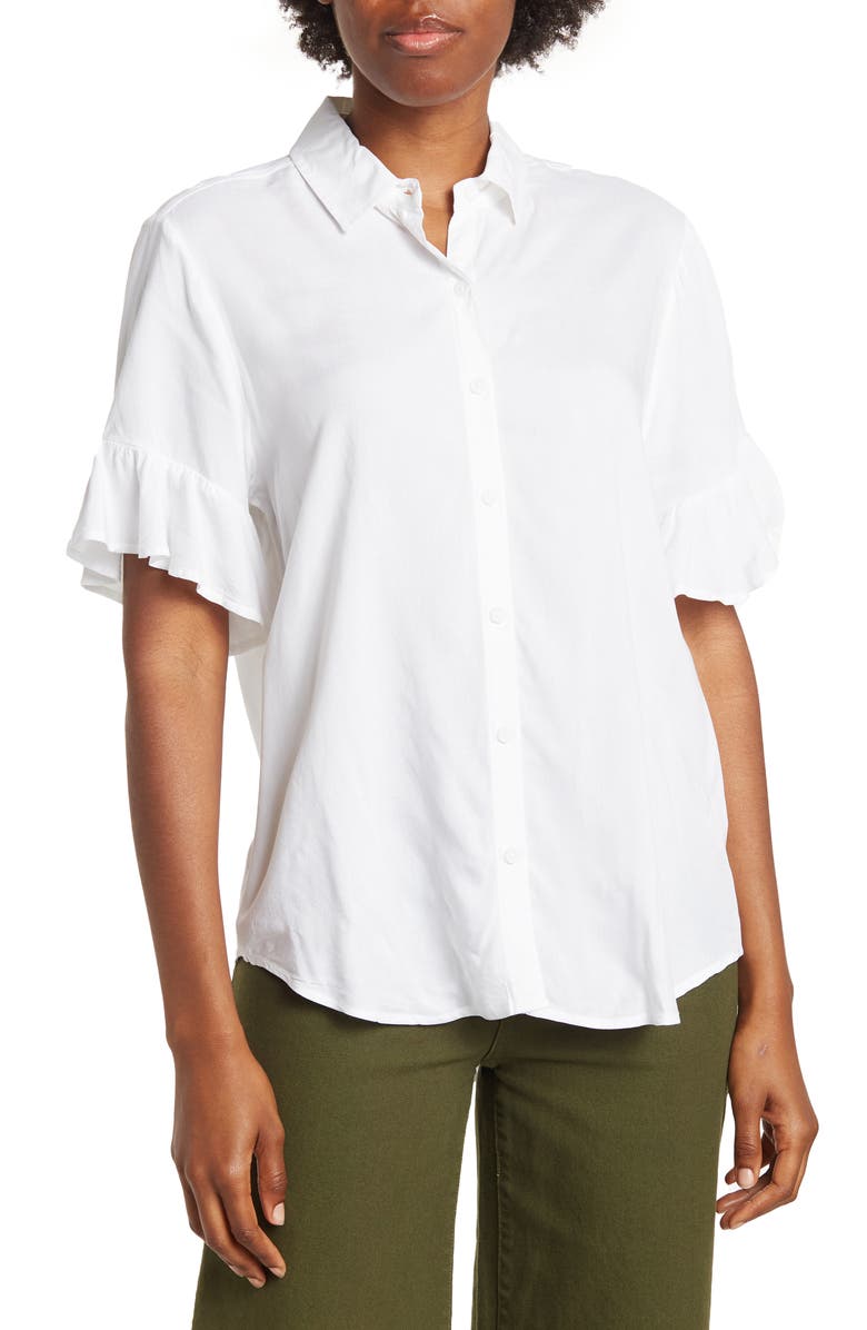 beachlunchlounge Nissa Ruffle Sleeve Button-Up Shirt, Main, color,
