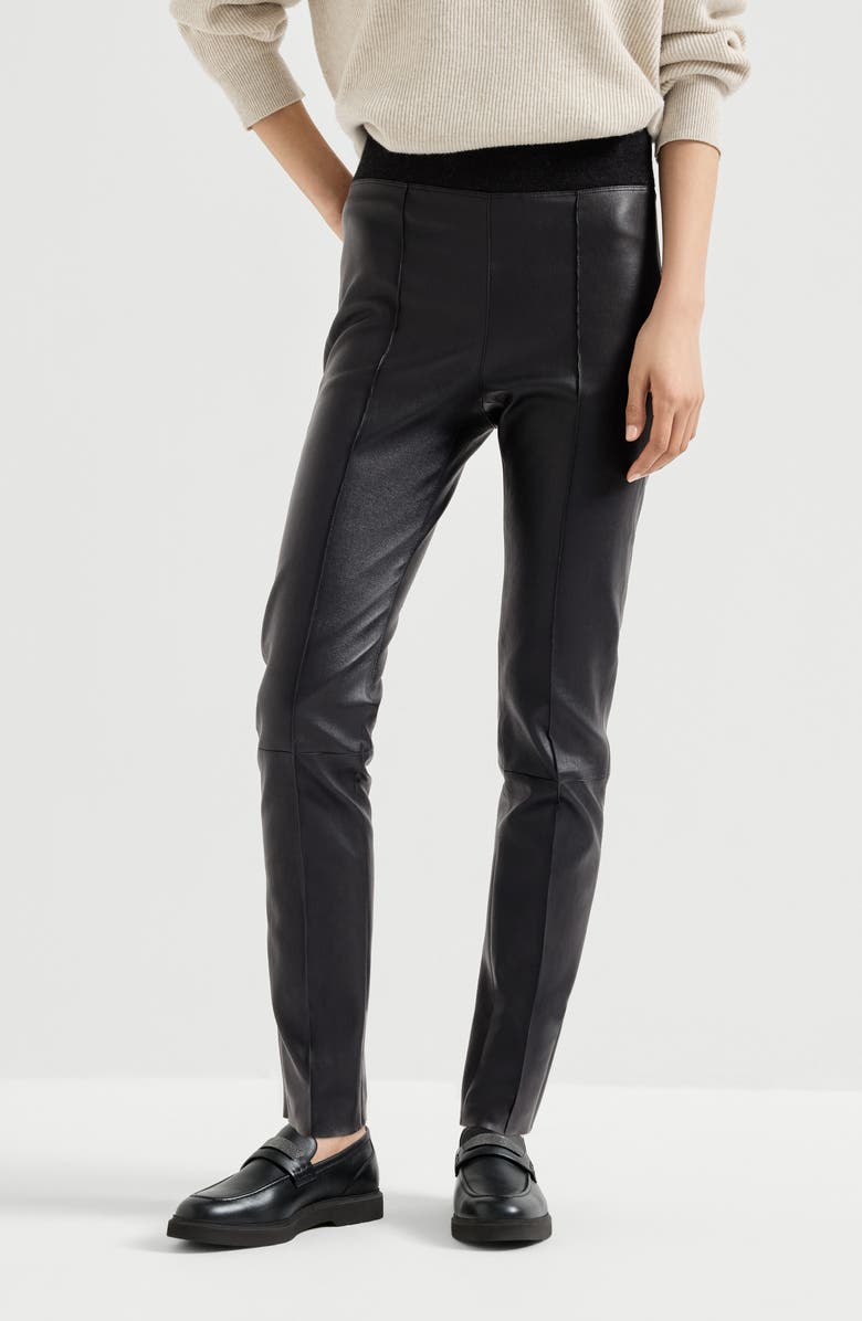 Brunello Cucinelli Stretch nappa leggings, Alternate, color, Black
