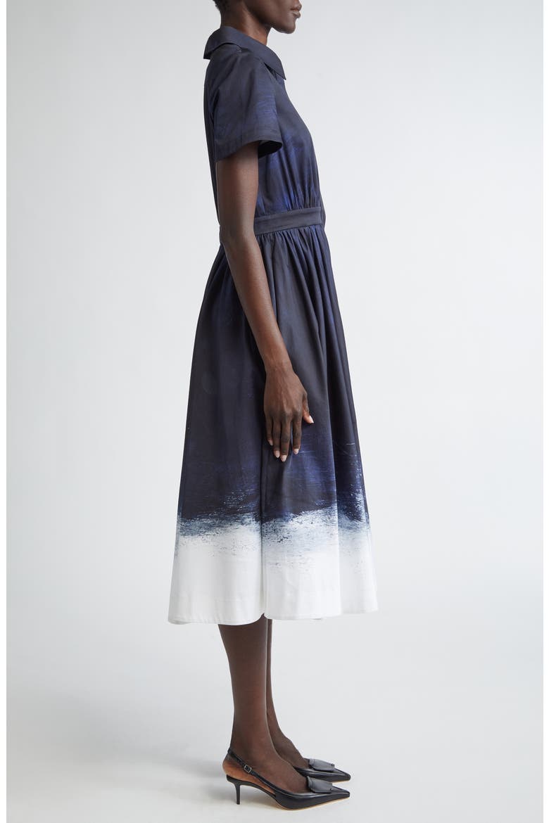 Brushed Stretch Cotton Canvas Midi Dress, Alternate, color, NAVY / WHITE SMUDGED CANVAS