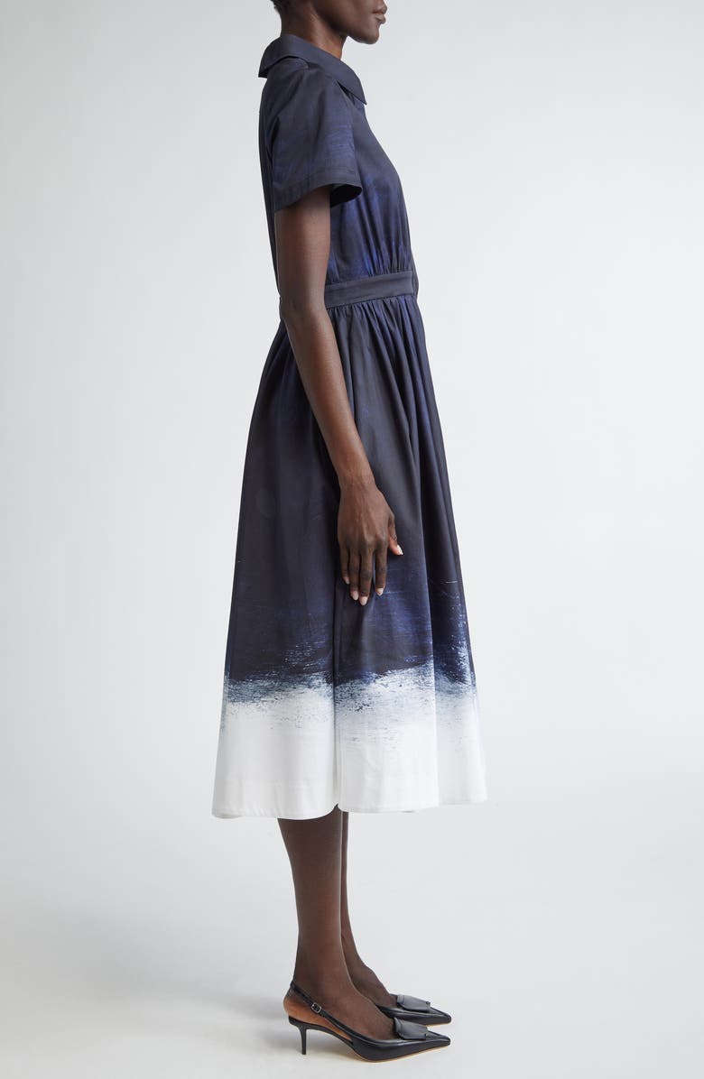 Jason Wu Collection Brushed Stretch Cotton Canvas Midi Dress, Alternate, color, Navy / White Smudged Canvas