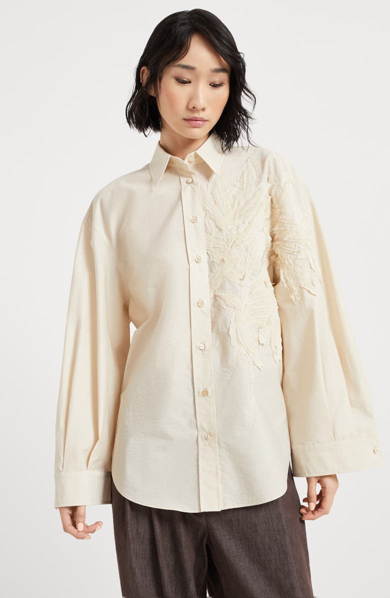 Brunello Cucinelli Flora Appliqué shirt, Alternate, color, 