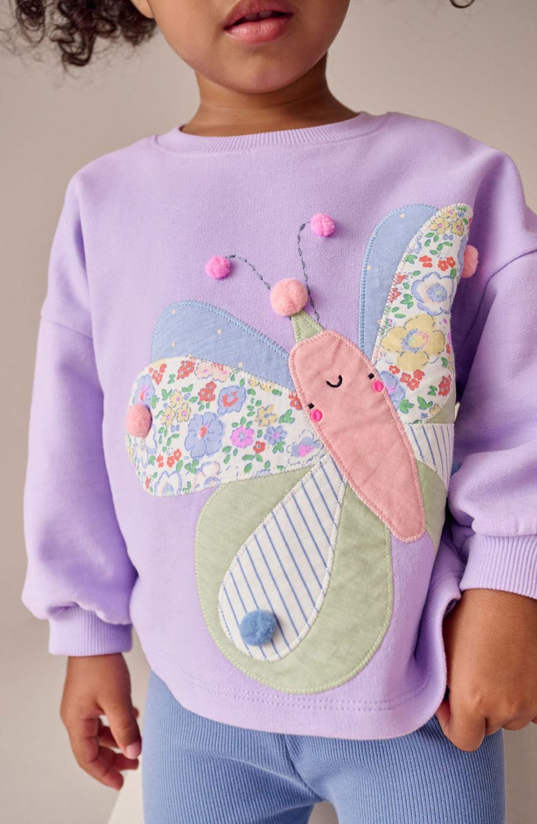 NEXT Kids' Butterfly Appliqué Top & Ribbed Leggings Set, Alternate, color, Purple