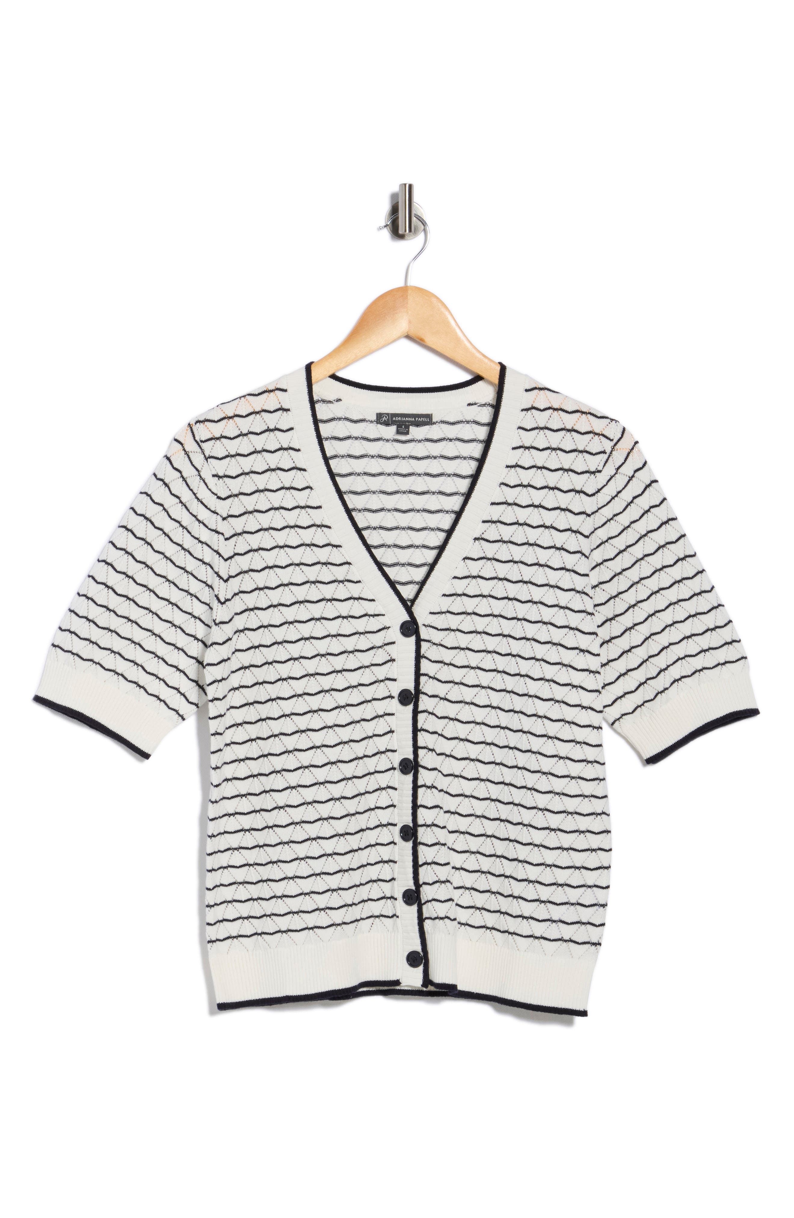 Adrianna Papell Stripe Short Sleeve Cotton Cardigan