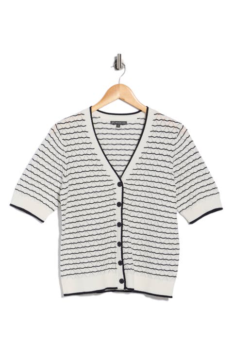 Stripe Short Sleeve Cotton Cardigan
