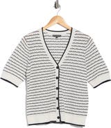 Adrianna Papell Stripe Short Sleeve Cotton Cardigan
