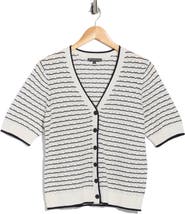 Adrianna Papell Stripe Short Sleeve Cotton Cardigan