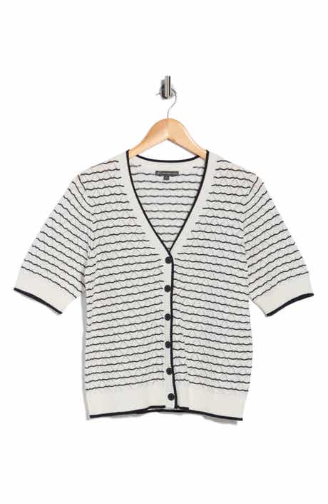 Adrianna Papell Stripe Short Sleeve Cotton Cardigan