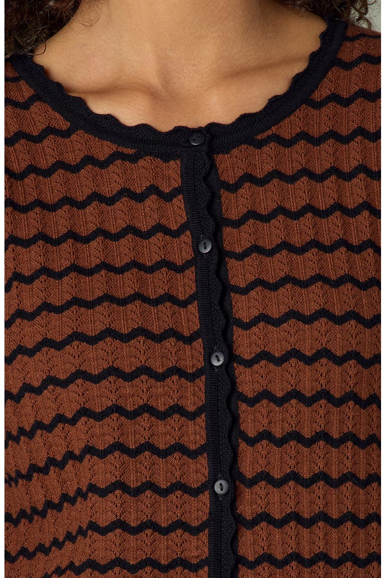 Stripe Round Neck Cardigan, Alternate, color, UMBER/ BLACK