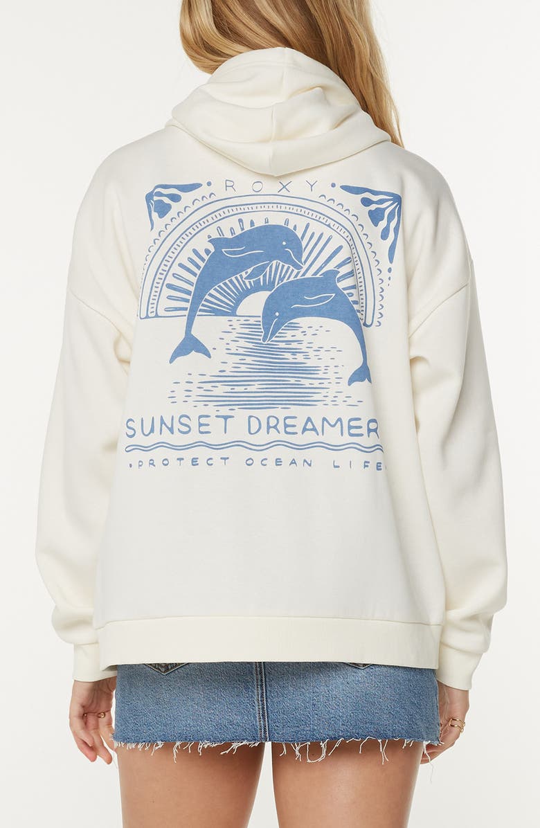 Roxy Evening Lineup Fleece Full Zip Graphic Hoodie, Alternate, color, Egret Sunset Dreams