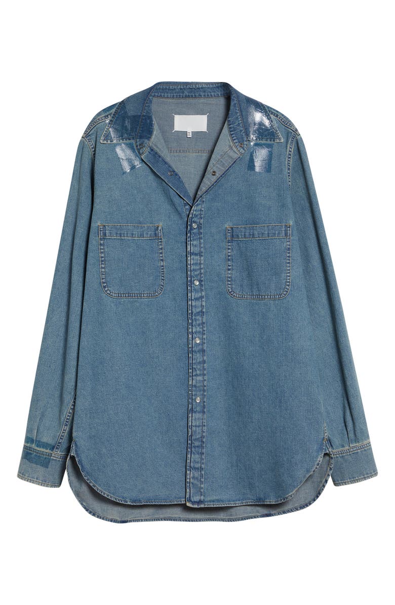 Maison Margiela Oversize Taped Denim Shirt, Main, color, Ice Blue