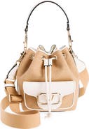 Valentino Garavani Small Locò Raffia & Leather Bucket Bag