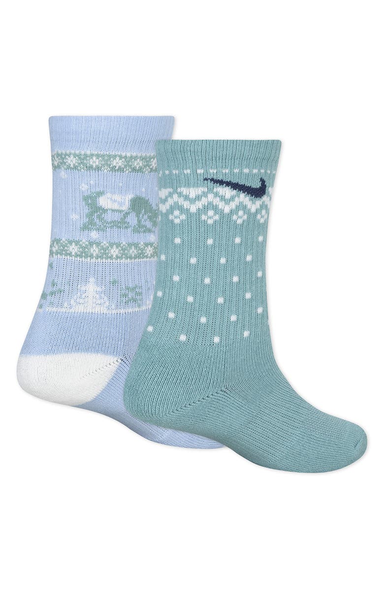 Nike Kids' 2-Pack Fair Isle Crew Socks, Alternate, color, Light Armory Blue