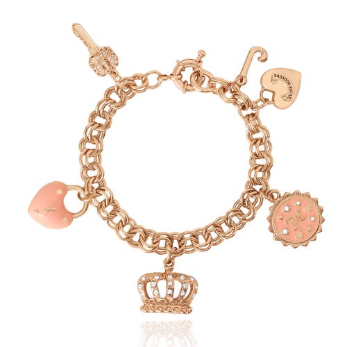 Juicy Couture Gold-Tone Pink Charm Bracelet with Pavé Accents 