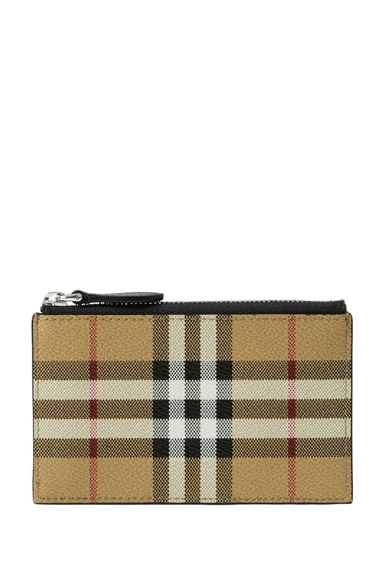 Burberry Check Zip Card Case, Main, color, Archive Beige