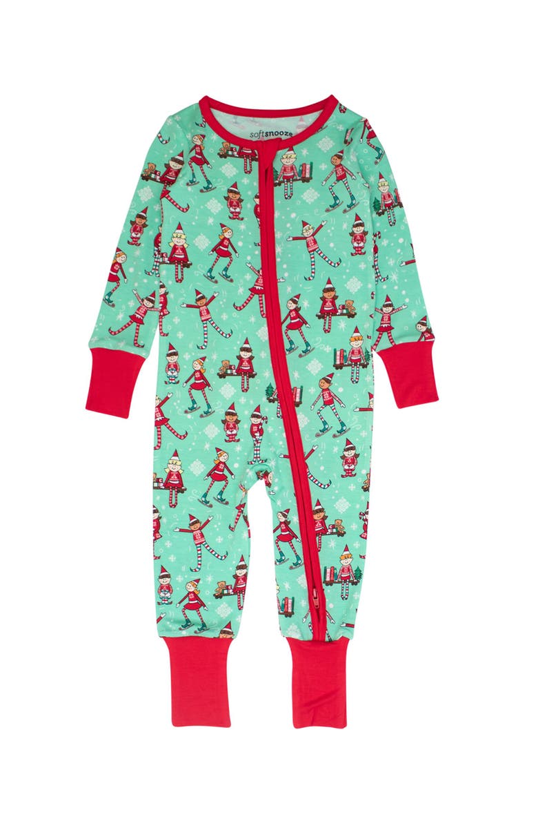 RuffleButts SoftSnooze Gender Incusive Holiday Convertible One Piece Pajamas, Main, color, Elf Buddies