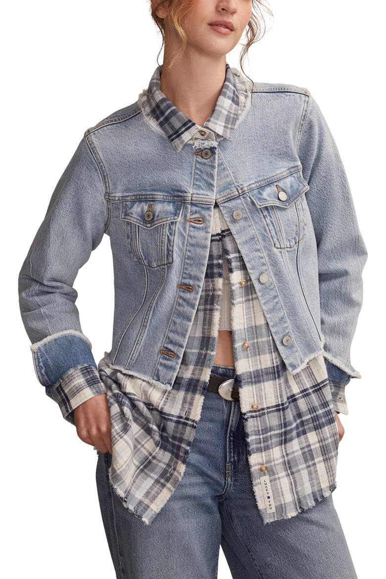 Frayed Plaid Button-Up Tunic Shirt, Alternate, color, BLUE PLAID