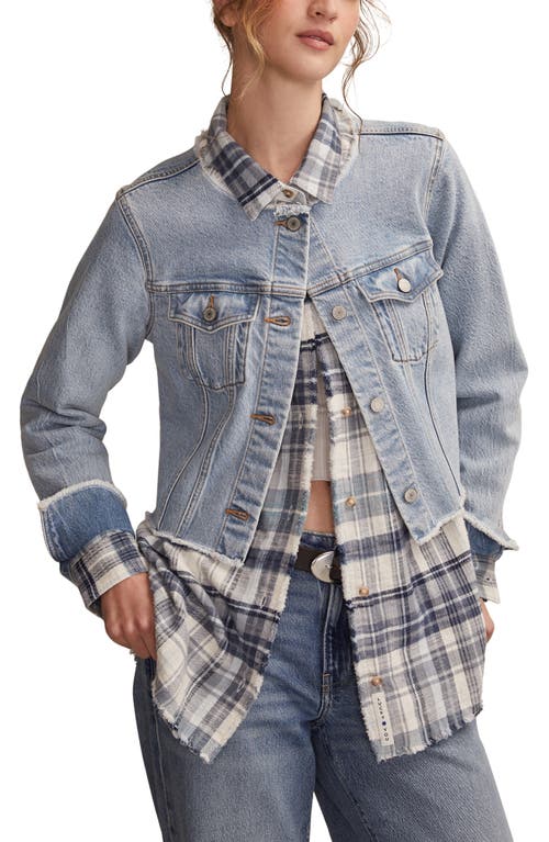 Lucky Brand Frayed Plaid Button-up Tunic Shirt In Multi