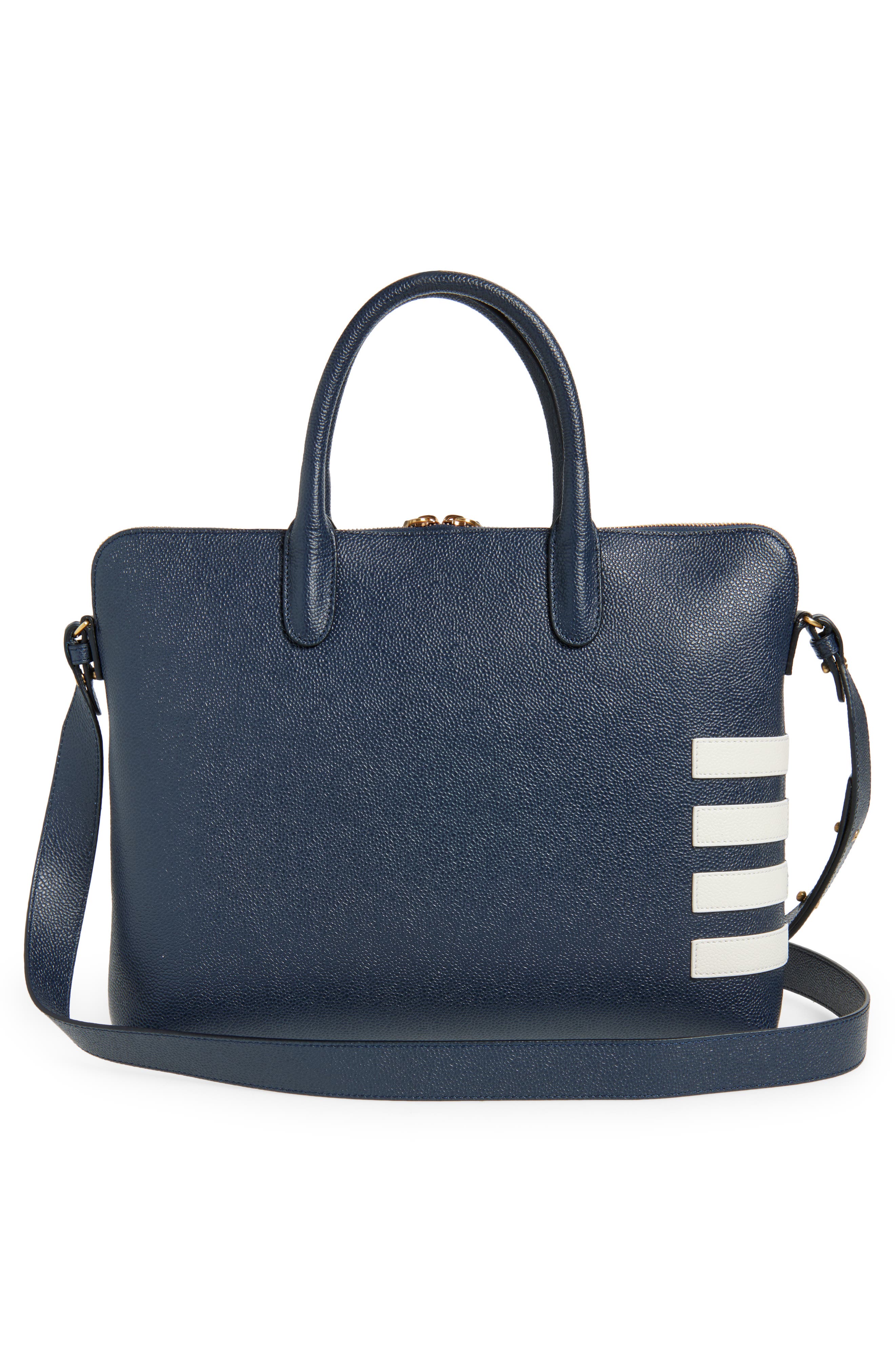 Thom Browne Slim 4-Bar Leather Briefcase, Alternate, color, Navy