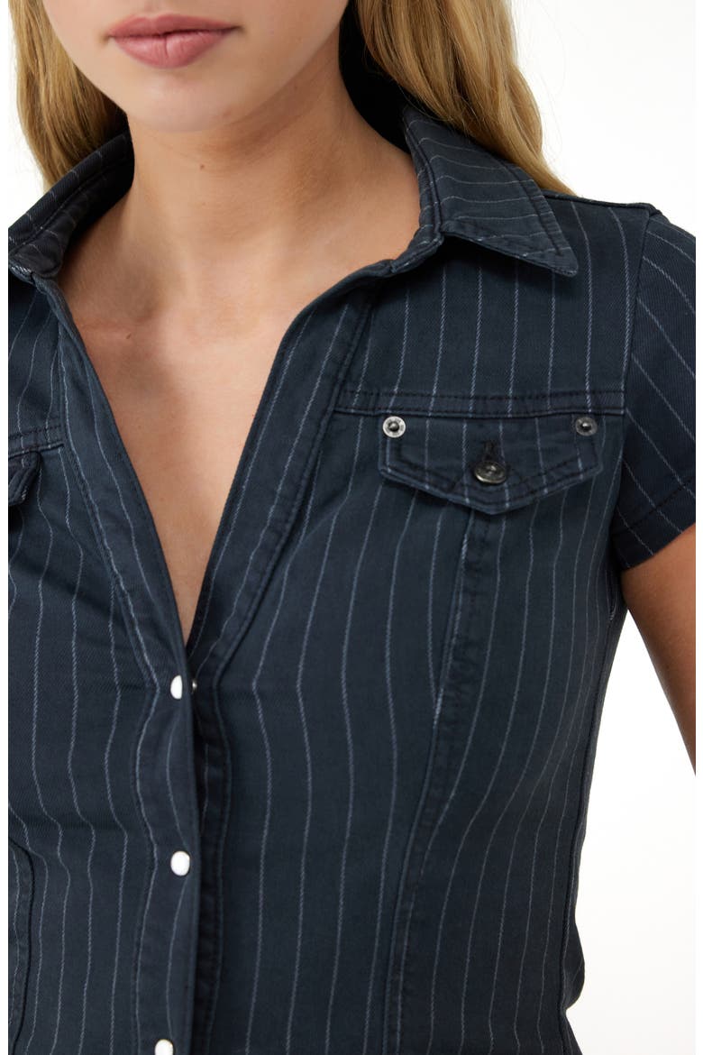 Polly Pinstripe Denim Snap-Up Shirt, Alternate, color, BLACK