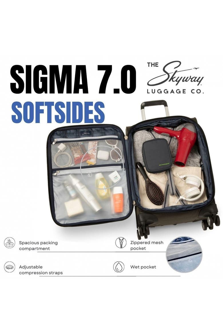 Sigma 7.0 Softside Expandable 20" Carry On Spinner Luggage, Alternate, color, Black