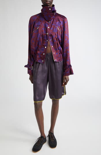 DRIES VAN NOTEN 半透明紫08ssステンカラーコート パープル S Dries Van Noten Priya Contrast Trim Satin Shorts | Nordstrom