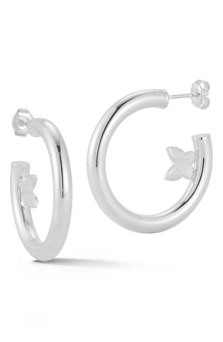 CHLOE AND MADISON Butterfly Hoop Earrings, Main, color, Silver