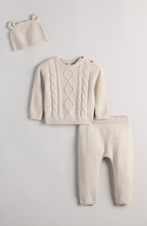 Cable Sweater, Pants & Hat 3-Piece Set