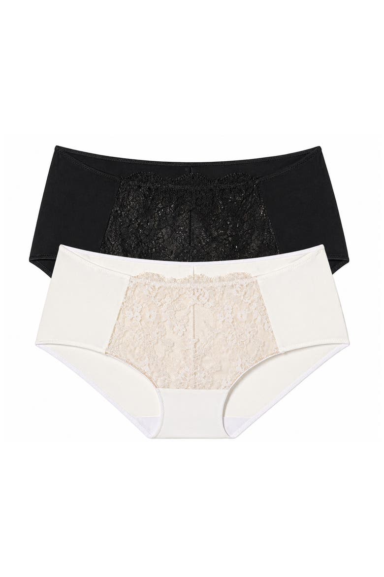 Entice Front Lace Brief 2-Pack, Main, color, Black Nylon/White Nylon