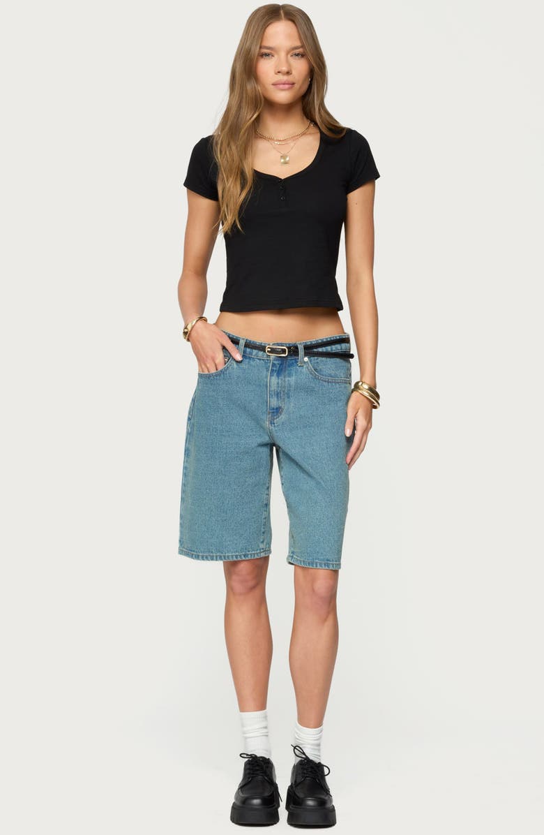 EDIKTED Katerina Henley Crop Top, Alternate, color, Black