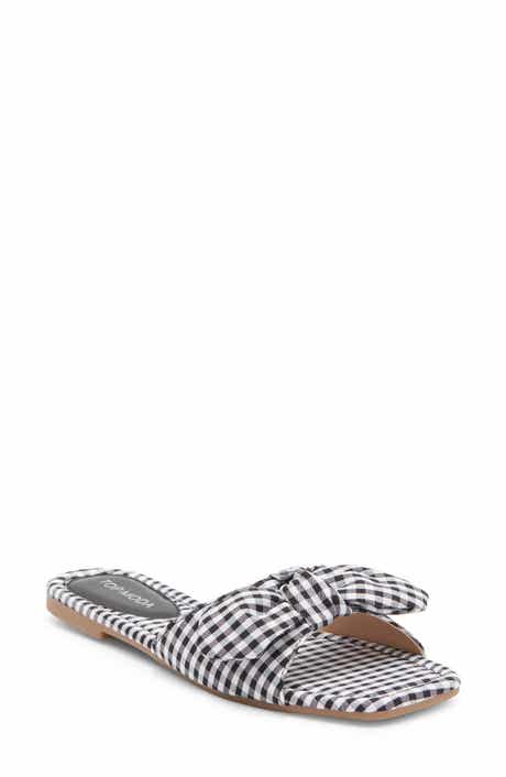 TOP MODA Penny Gingham Bow Slide Sandal