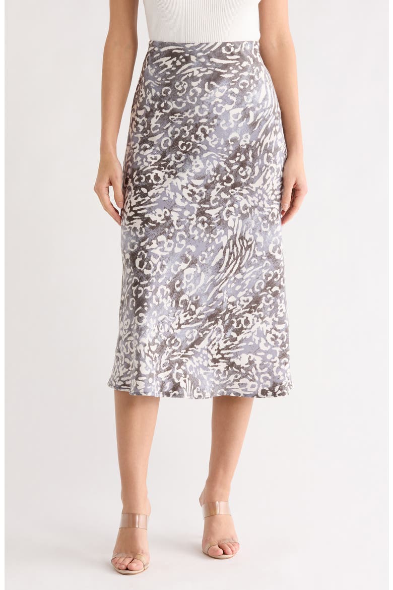 Animal Print Satin Midi Skirt, Main, color, CHARCOAL
